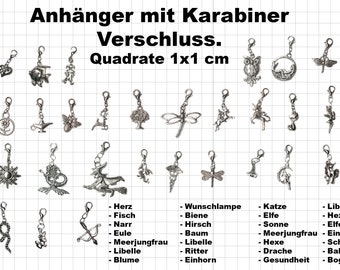 Anhänger mit Karabinerhaken. Hexen, Meerjungfrauen, Einhörner, Baby Anhänger, Elfen, Feen, Herzen, Libellen, Bienen und mehr.