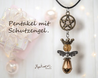 Pentakel mit Schutzengel. Eine Kette mit doppelter Schutzfunktion. Einmal durch das Pentakel und einmal durch den Schutzengel.