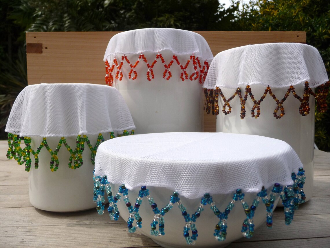 Beaded food covers handmade in South Africa as a fully Etsy