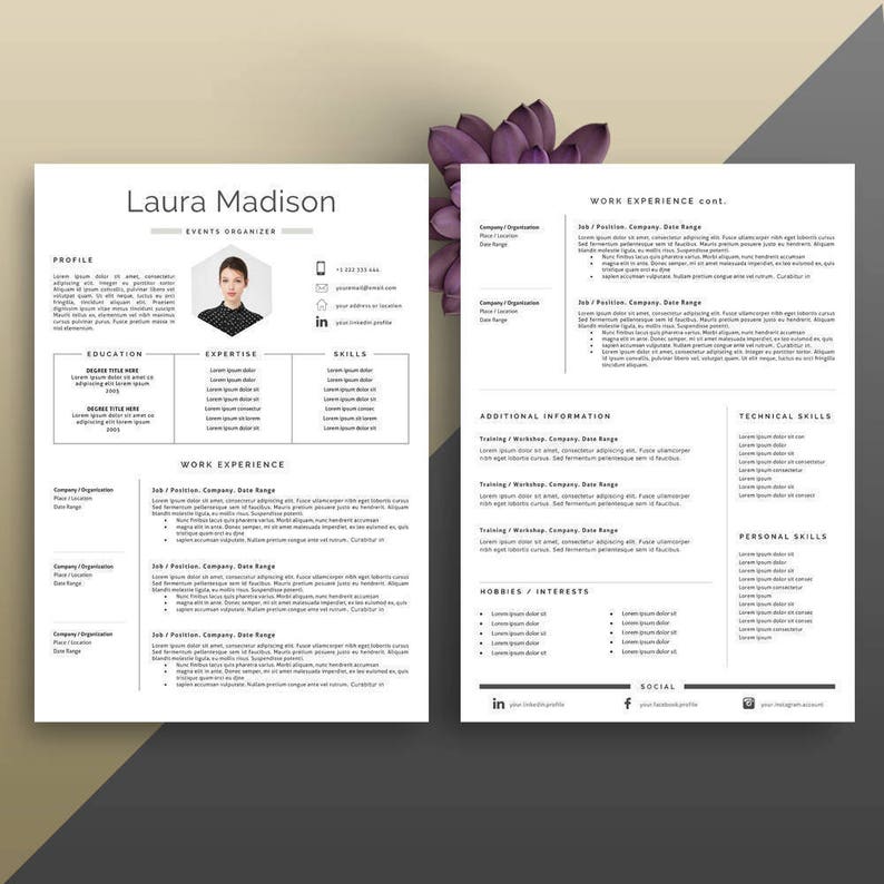 Puede incluir: Una plantilla de curr&iacute;culum vitae profesional con un dise&ntilde;o limpio y minimalista. El curr&iacute;culum incluye secciones para perfil, educaci&oacute;n, experiencia, habilidades y experiencia laboral. El nombre "Laura Madison" est&aacute; en la parte superior, con informaci&oacute;n de contacto y enlaces a redes sociales.