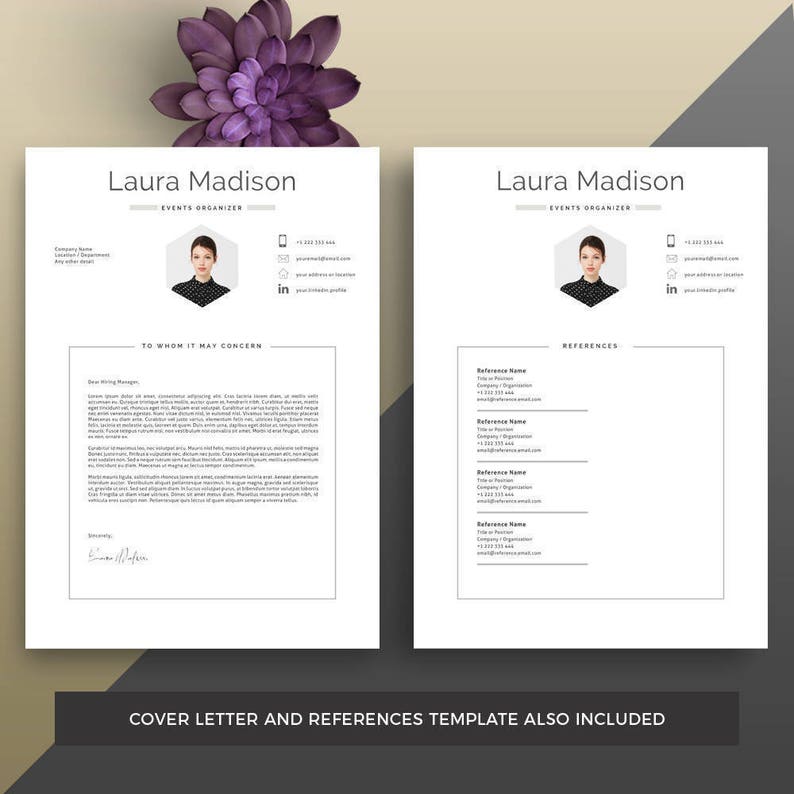 Puede incluir: Una plantilla de curr&iacute;culum profesional con el nombre "Laura Madison" en la parte superior. El curr&iacute;culum incluye secciones para informaci&oacute;n de contacto, una foto y referencias. El texto "Plantilla de carta de presentaci&oacute;n y referencias tambi&eacute;n incluida" est&aacute; en la parte inferior.