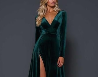 Evelyn velvet dress, Bridesmaids dress, Evening dress, Slit dress prom.