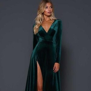 Evelyn velvet dress, Bridesmaids dress, Evening dress, Slit dress prom.