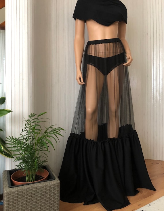 Sheer One Layer Black Maxi Skirt See Through Women Black   Etsy 日本