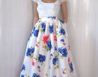 Ivory Floral taffeta skirt, Summer skirt, Evening skirt, Ball skirt
