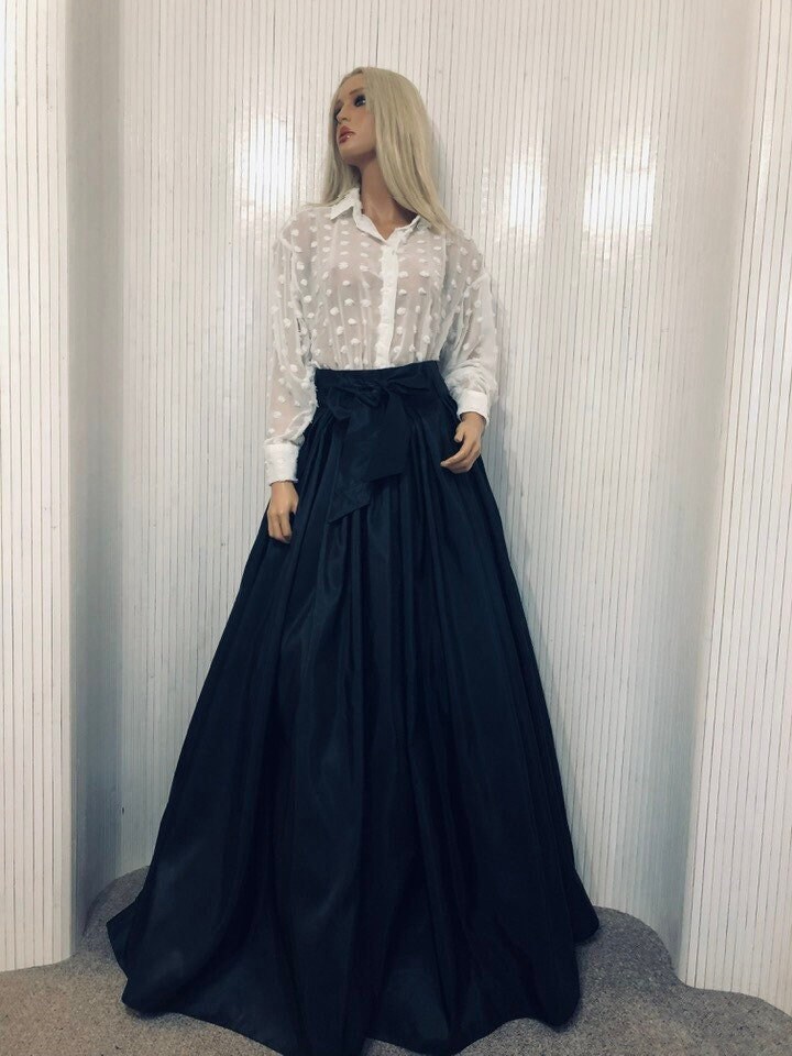 Black Women Formal Long Skirts A Line High Waist Satin Long Maxi Skirt  Spring Summer Autuam Юбка Женская - Skirts - AliExpress