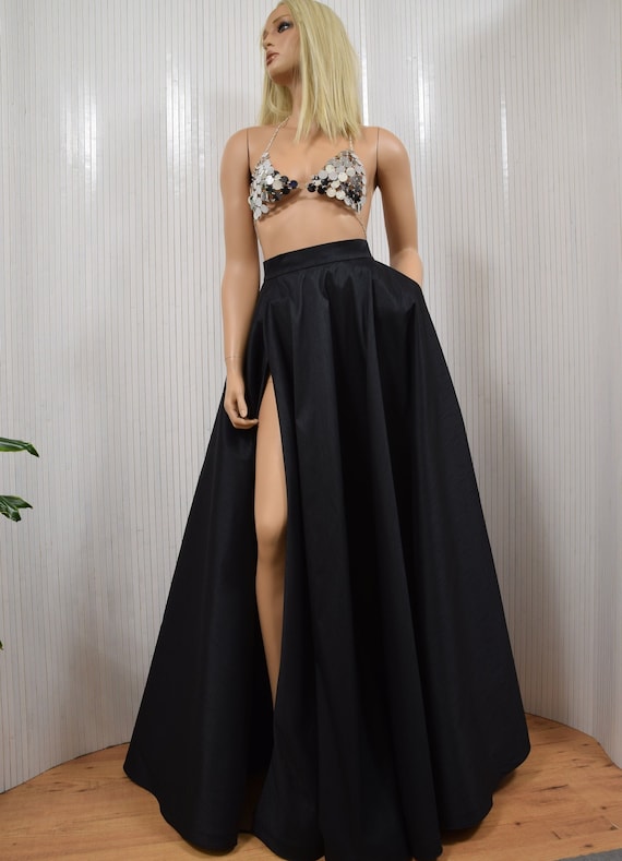 Amanda Thigh Split Maxi Skirt, Raw Taffeta Skirt, Long Skirt, Summer Skirt, Black  Skirt, Slit Skirt, Floor Skirt, -  Canada