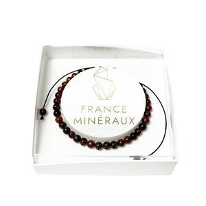 Bracelet Obsidienne acajou - Pierres boules 4mm cordon ajustable