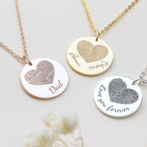 Personalized Circle Shaped Necklace - Custom Two Fingerprints Heart Necklace - Unique Sympathy Gift in Sterling Silver - Mother's Day Gifts