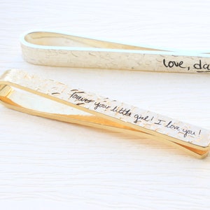 Hammered Custom Groomsmen Tie Clip - Handwriting Tie Bar Clip Silver - Personalized Wedding Tie Clip for Groom - Engraved Tie Clip