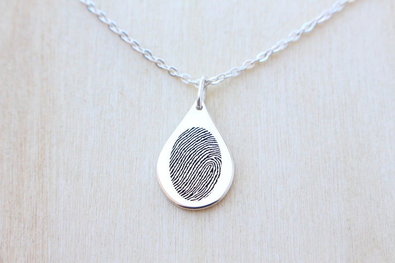 Teardrop Fingerprint Necklace Fingerprint Necklace Unique Sympathy Gift in Sterling Silver Delicate Personalized Necklace For Her image 3