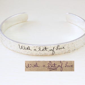 Hammered Bracelet - Engraved Cuff Bangle - Engraved Bracelet - Signature Bracelet - Handwriting Cuff Bangle - Mother&#39;s Days - Christmas Gift