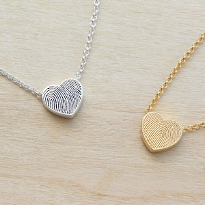 Tiny Heart Shaped Fingerprint Necklace with Rolo Chain Unique Sympathy Gift Delicate Personalized Necklace Dainty Necklace image 1