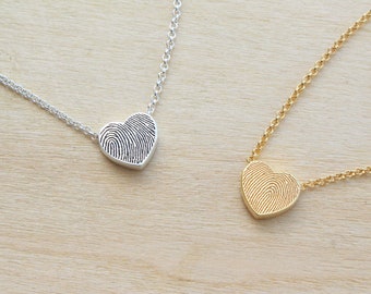 Tiny Heart Shaped Fingerprint Necklace with Rolo Chain - Unique Sympathy Gift - Delicate Personalized Necklace - Dainty Necklace