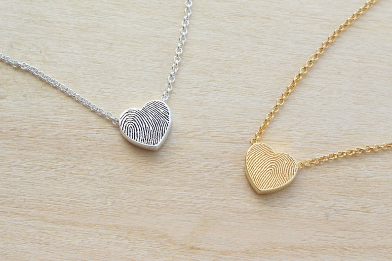 Tiny Heart Shaped Fingerprint Necklace with Rolo Chain Unique Sympathy Gift Delicate Personalized Necklace Dainty Necklace image 1