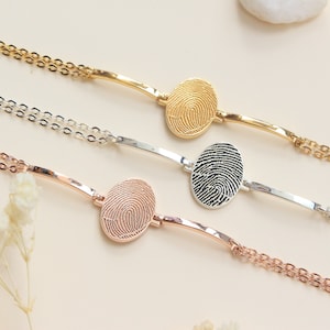 Sterling Silver Oval Shaped Fingerprint Bracelet - Personalized Handwriting Bracelet - Your Signature Bracelet - Mother's Day Gift
