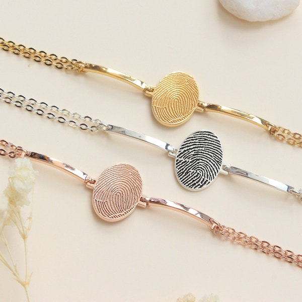 Bracciale ovale in argento sterling con impronta digitale - Bracciale personalizzato con scrittura a mano - Il tuo braccialetto con firma - Regalo per la festa della mamma