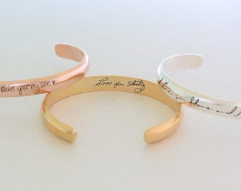 Engraved Cuff Bangle - Engraved Bracelet - Signature Bracelet - Handwriting Cuff Bangle - Mother's Days - Christmas Gift