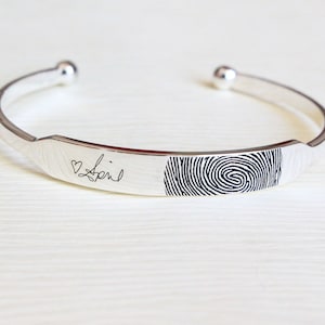 Actual Fingerprint Cuff Bracelet - Fingerprint Bracelet - Memorial Bracelet - Fingerprints Keepsake Jewelry Sterling Silver - Christmas Gift