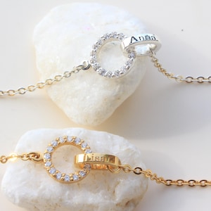 Pave Diamond Sterling Silver Armband – Anpassad sammankopplad namnberlock