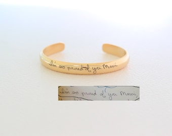 Handwriting Engraved Cuff Bangle – Personalized Sterling Silver Bracelet