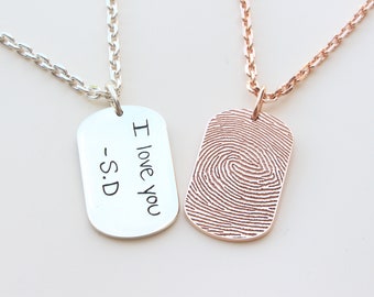 Personalized Dog Tag Necklace – Engraved Fingerprint or Handwriting
