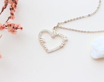 Personalized Heart Name Necklace - Couples Name necklace - Love Necklace - Gift for her - Mother&#39;s Day Gift - Christmas Gift
