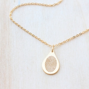 Teardrop Fingerprint Necklace Fingerprint Necklace Unique Sympathy Gift in Sterling Silver Delicate Personalized Necklace For Her image 1