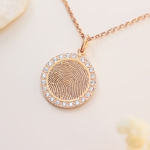 Diamond Personalized Circle Necklace - Pave Gold Necklace - Fingerprint Necklace - Mother's Day Gifts - Unique Sympathy Gift - Gift For Her