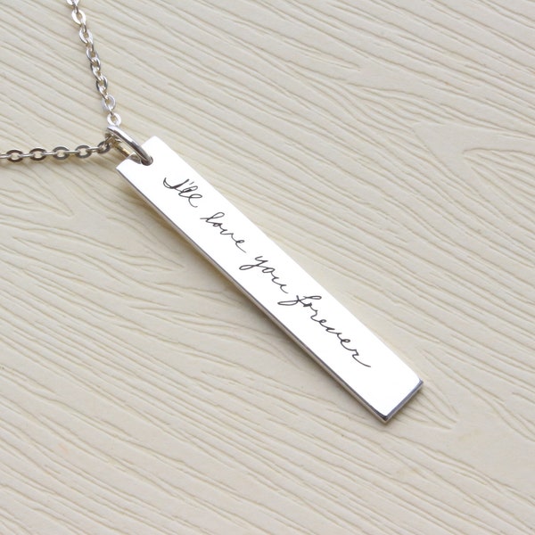 Actual Handwriting Necklace - Personalized Signature Necklace - Memorial Jewelry - Sterling Silver Necklace - Bar Necklace -Christmas Gift