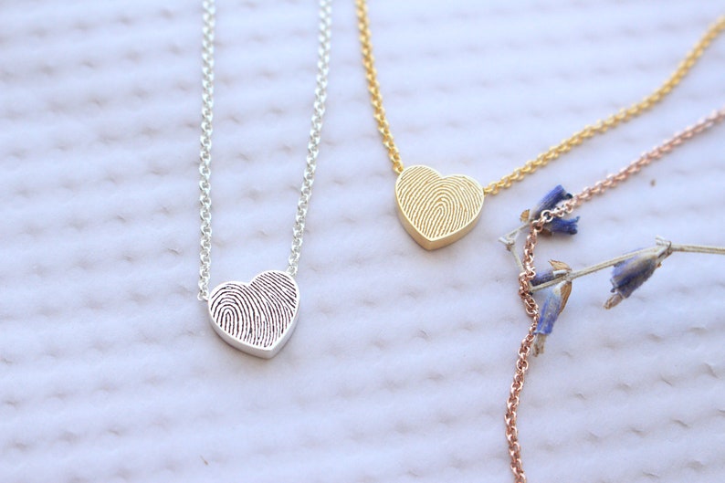 Tiny Heart Shaped Fingerprint Necklace with Rolo Chain Unique Sympathy Gift Delicate Personalized Necklace Dainty Necklace image 4