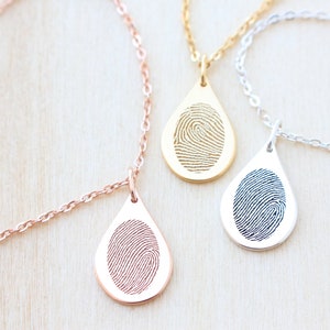 Teardrop Fingerprint Necklace - Fingerprint Necklace - Unique Sympathy Gift in Sterling Silver - Delicate Personalized Necklace For Her