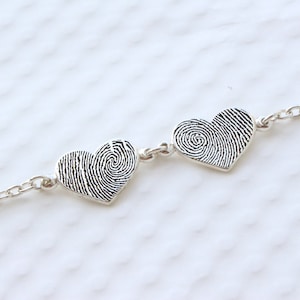Sterling Silver Heart Shaped Fingerprint Bracelet-Personalized Handwriting Bracelet - Engraved Signature Bracelet - Mother's Gift