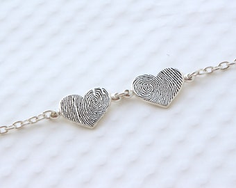 Sterling Silver Heart Shaped Fingerprint Bracelet-Personalized Handwriting Bracelet - Engraved Signature Bracelet - Mother's Gift