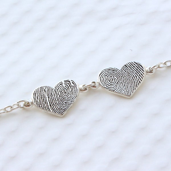 Sterling Silver Heart Shaped Fingerprint Bracelet-Personalized Handwriting Bracelet - Engraved Signature Bracelet - Mother's Gift