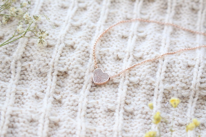 Tiny Heart Shaped Fingerprint Necklace with Rolo Chain Unique Sympathy Gift Delicate Personalized Necklace Dainty Necklace image 3