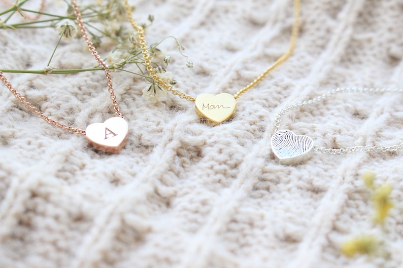 Tiny Heart Shaped Fingerprint Necklace with Rolo Chain Unique Sympathy Gift Delicate Personalized Necklace Dainty Necklace image 9