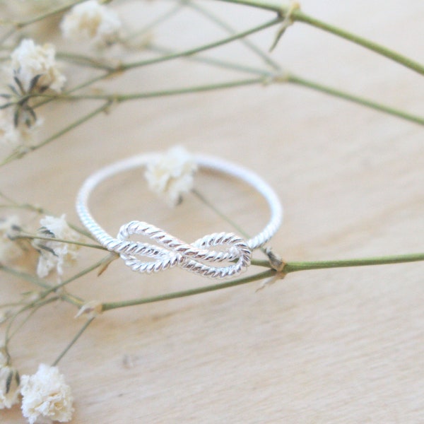 Dainty Twist Wire Knot Ring - Friendship Rings - Promise Ring - Bridesmaid Rings - Handmade Knot Ring - Thin Silver Infinity Ring