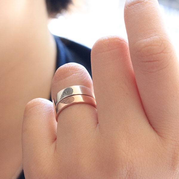 SET OF 2: Fingerprint Rings - Actual Fingerprint Jewelry - Couple Rings - Wedding Band - Memorial Jewelry - Valentine's Gift