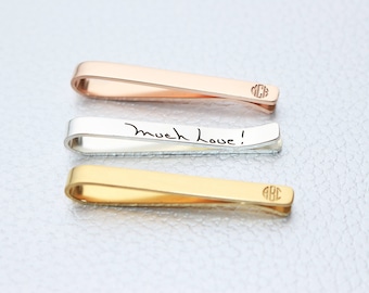 Custom Groomsmen Tie Clip - Monogram Tie Bar Clip Silver - Personalized Wedding Tie Clip for Groom - Engraved Tie Clip - Father's Day