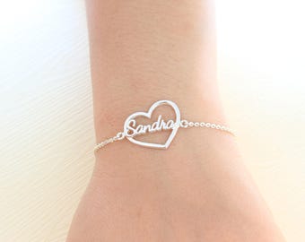 Heart Bracelet - Personalized Name Bracelet - Personalized Jewelry - Custom Name Bracelet - Personalized Bridesmaids Gifts - Christmas Gift