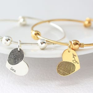 Sterling Silver Heart Shaped Fingerprint Bracelet - Personalized Handwriting Bracelet- Signature Bracelet - Christmas Gift - Valentine Gift