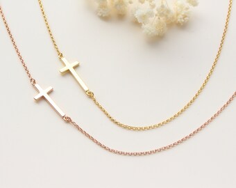 Sideways Cross Necklace with Rolo Chain - Sterling Silver Cross Jewelry - Horizontal Cross Necklace - Necklace For Women - Christmas Gift