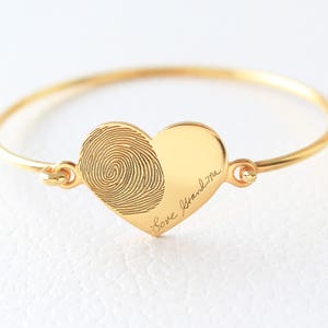 Sterling Silver Heart Shaped Fingerprint Bracelet - Personalized Handwriting Bracelet - Engraved Signature Bracelet - Christmas Gift