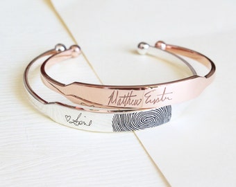 Actual Fingerprint Cuff Bracelet - Fingerprint Bracelet - Memorial Bracelet - Fingerprints Keepsake Jewelry Sterling Silver - Christmas Gift