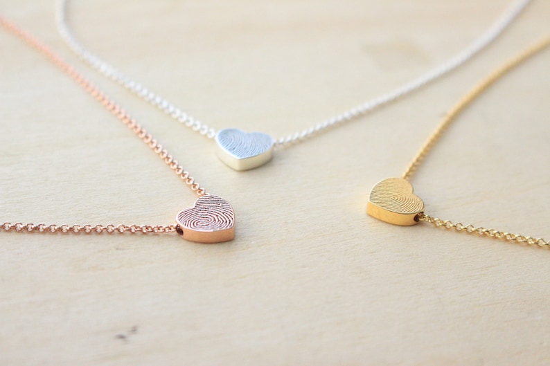 Tiny Heart Shaped Fingerprint Necklace with Rolo Chain Unique Sympathy Gift Delicate Personalized Necklace Dainty Necklace image 8