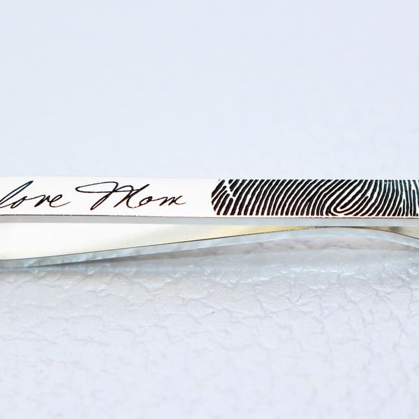 Actual Handwriting Tie Bar - Personalized Signature Tie Clip - Fingerprint Tie Bar Clip Silver Men's Wedding Accessories - Best Man Gift