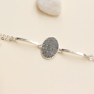 Sterling Silver Oval Shaped Fingerprint Bracelet Personalized Handwriting Bracelet Your Signature Bracelet Mother's Day Gift image 2