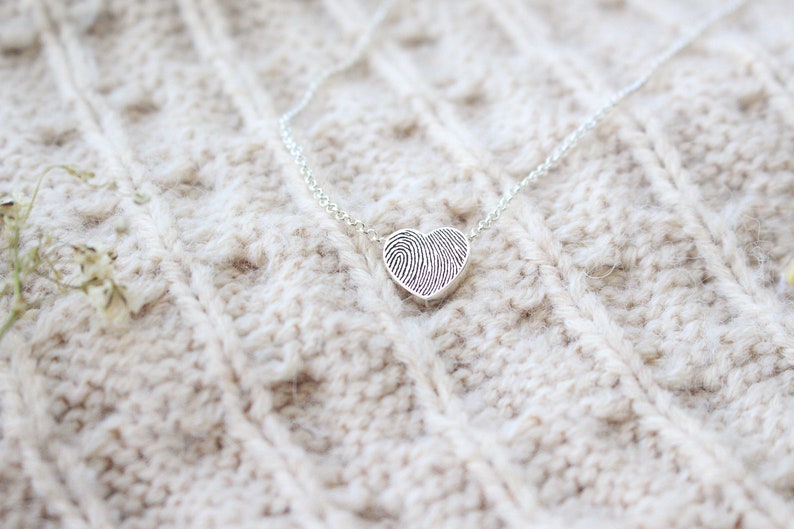 Tiny Heart Shaped Fingerprint Necklace with Rolo Chain Unique Sympathy Gift Delicate Personalized Necklace Dainty Necklace image 7