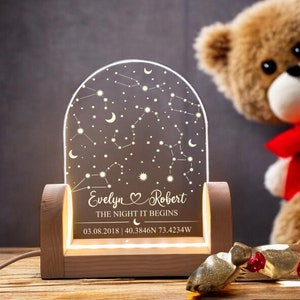 Mapa estelar personalizado, luz noturna, lâmpada de constelação, presentes para ela e para ele, presente de aniversário, luzes noturnas personalizadas, presente de aniversário para casal